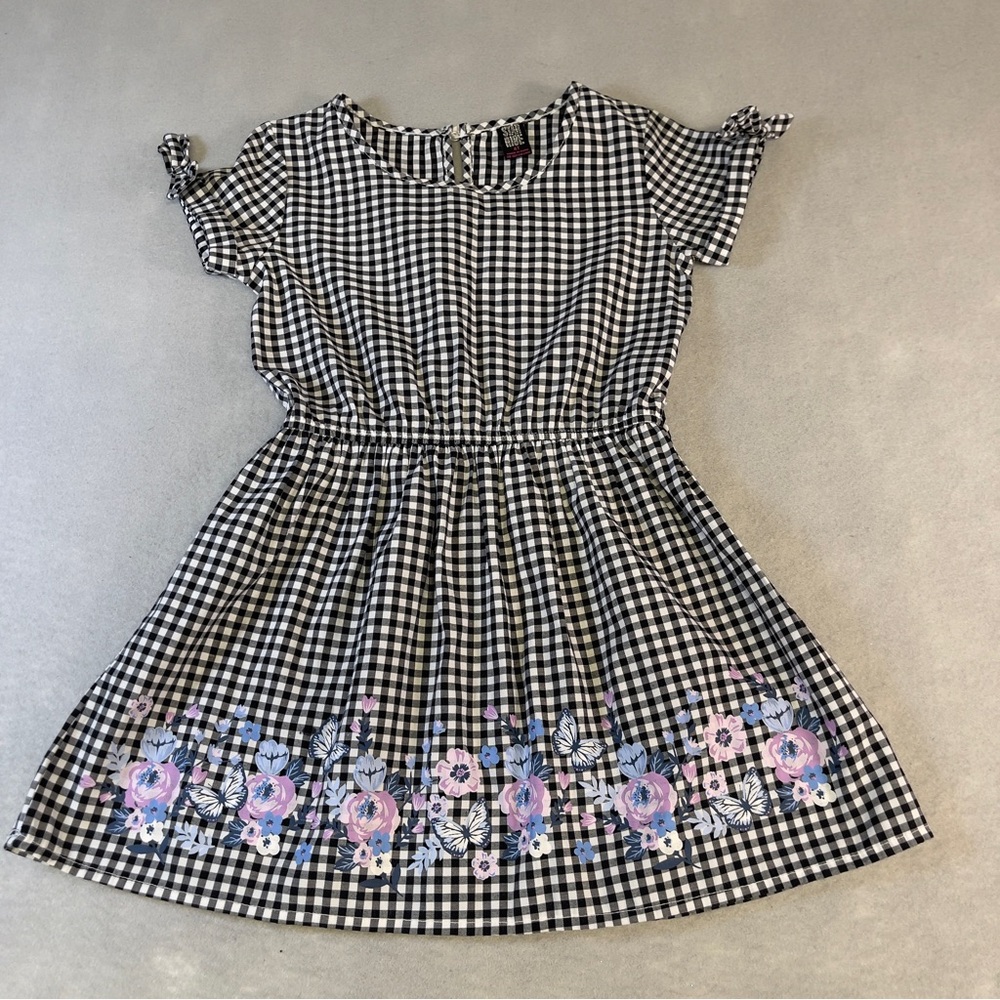 Star Ride Girls 4T Black And White Gingham And Flower Dress